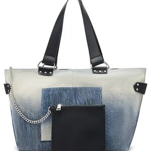 Steve Madden Ombre Denim Tote with Black Straps & Pouch